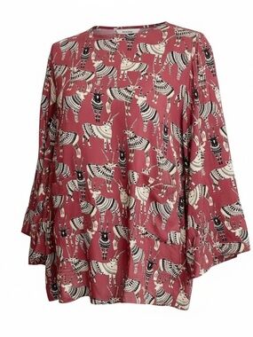 BOGO! NWT World Market Flutter Sleeve Blouse Antelope Ethnic Print Size L/XL